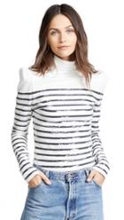 Pushbutton Sequin Collared Stripe Top