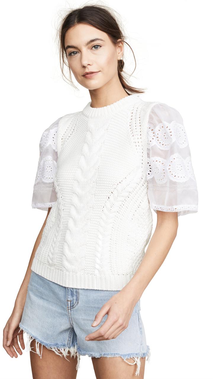Sea Zinnia Short Sleeve Cable Knit Sweater
