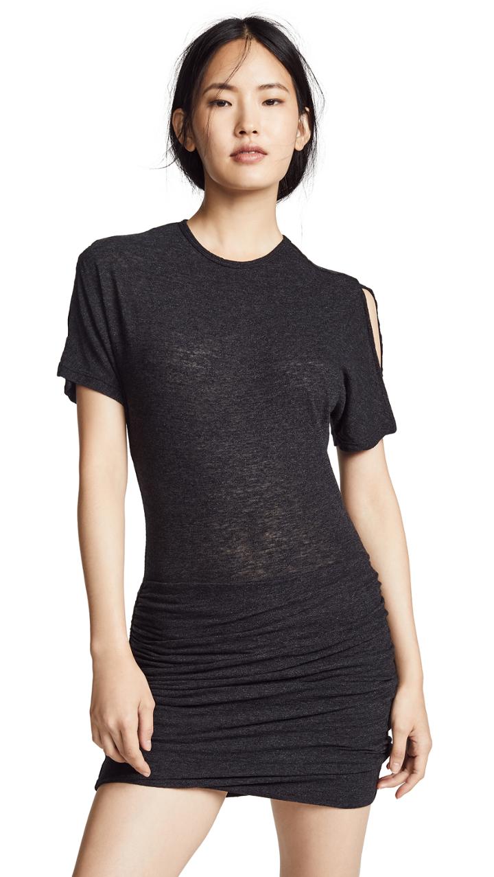 Monrow Slash Sleeve Shirred Dress