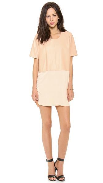 Mason By Michelle Mason Leather Front Tee Dress - Peach