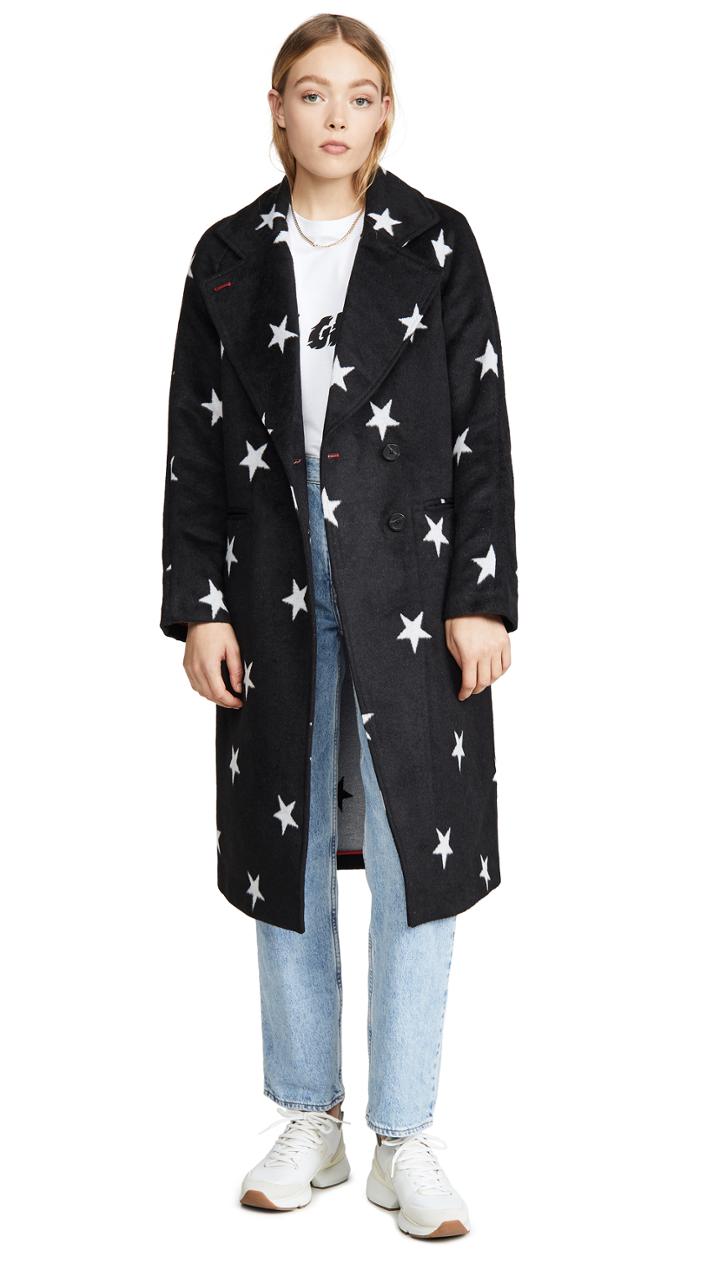 Avec Les Filles Double Face Star Print Raglan Coat