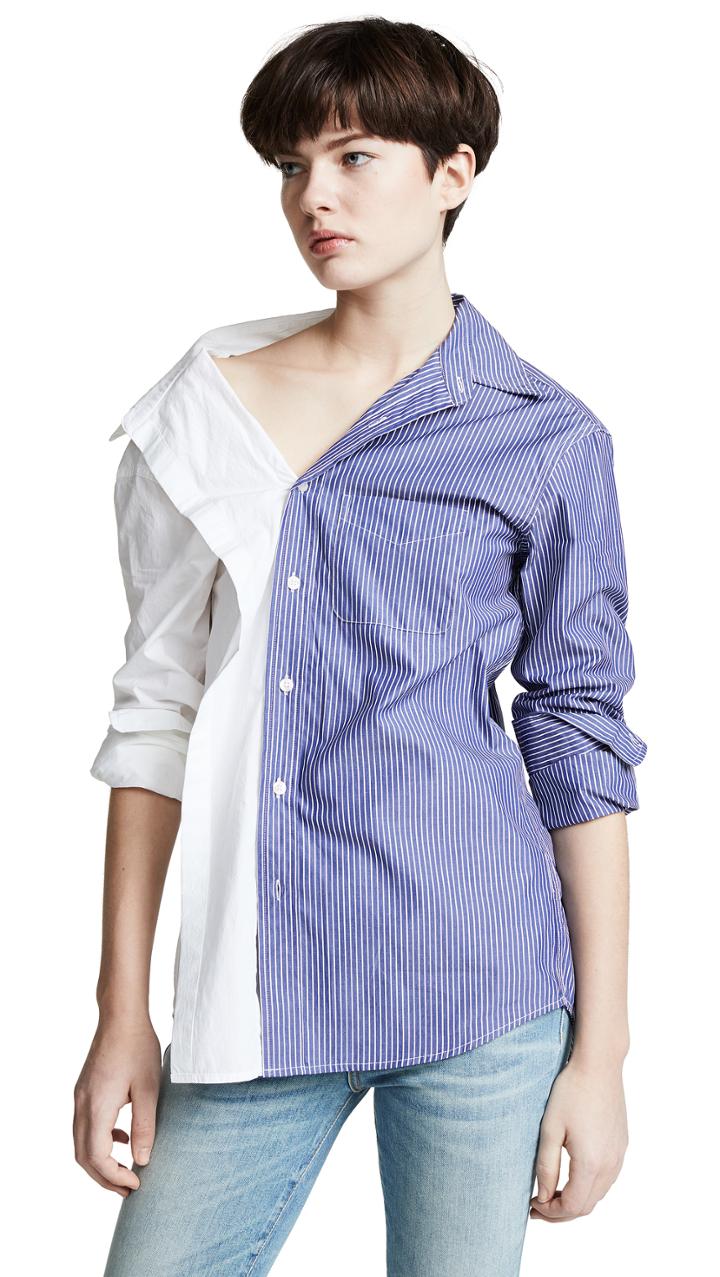 R13 Off Shoulder Stripe Combo Shirt