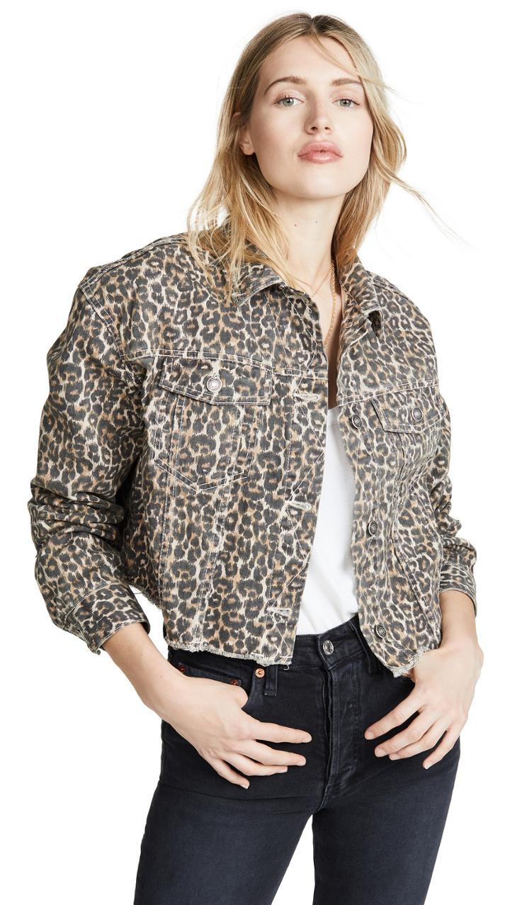 Free People Cheetah Print Denim Jacket