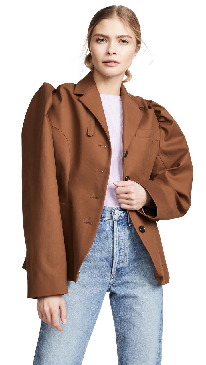 Pushbutton Puff Sleeve Blazer