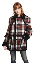 R13 Plaid Coat With Shearling Trim