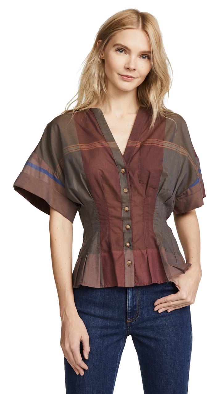 Sea Short Sleeve Pleated Blouse
