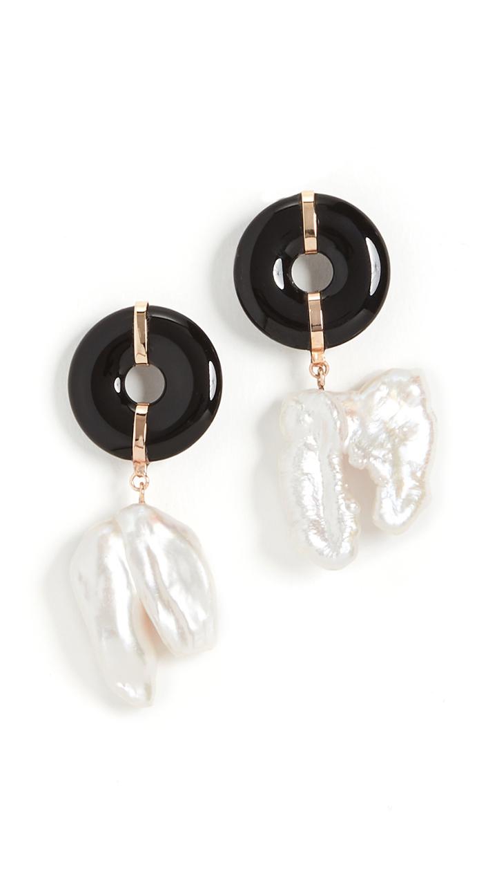 Loren Stewart 14k Onyx And Cultured Pearl Stud Earrings