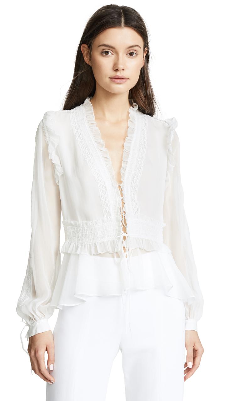 Jonathan Simkhai Mixed Trim Silk Blouse With Long Sleeves