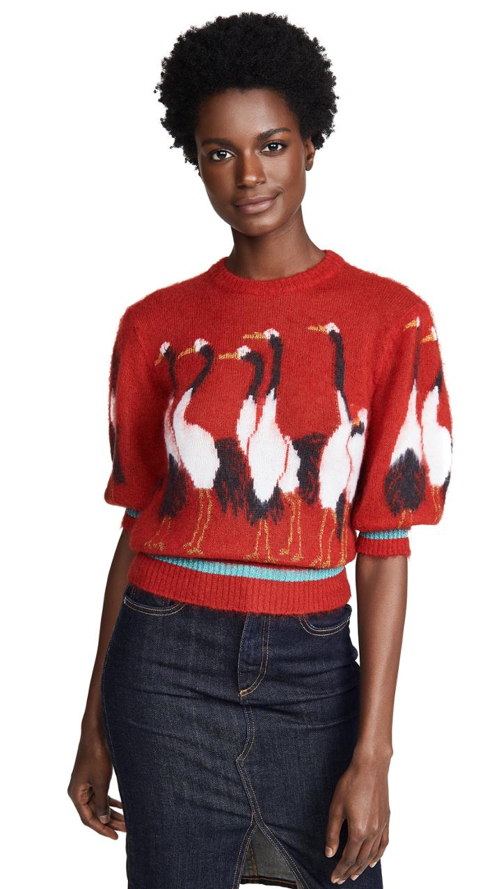 Stella Jean Short Sleeve Swan Sweater