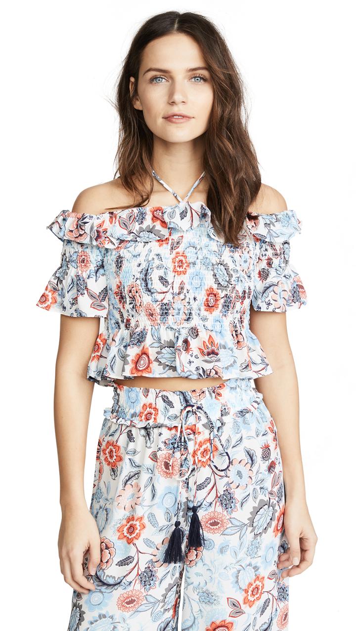 Moon River Smocked Floral Blouse