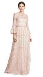 Marchesa Notte Flounce Sleeve Embroidered A Line Gown