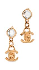 What Goes Around Comes Around Chanel Gold Crystal Turn Lock Dangle Earrings