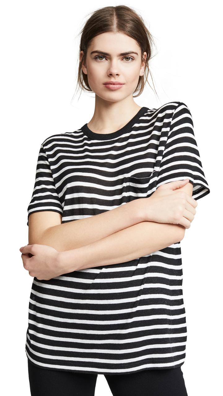 Alexanderwang T Wide Striped Pocket Tee