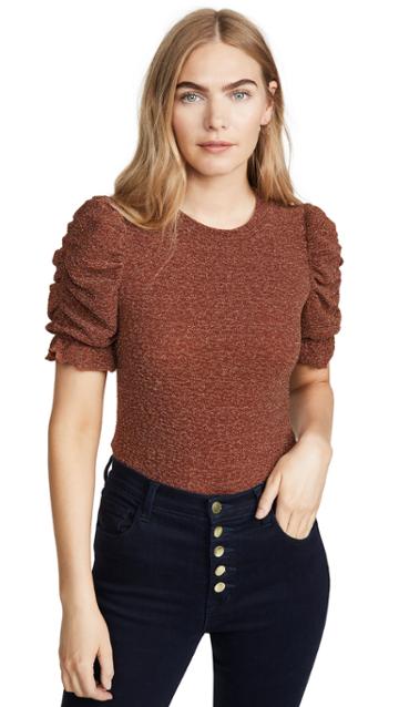Moon River Sparkly Ruched Sleeve Top