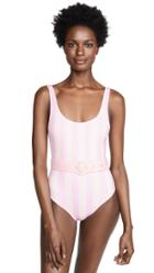 Solid Striped The Anne Marie One Piece Swimsuit With Belt