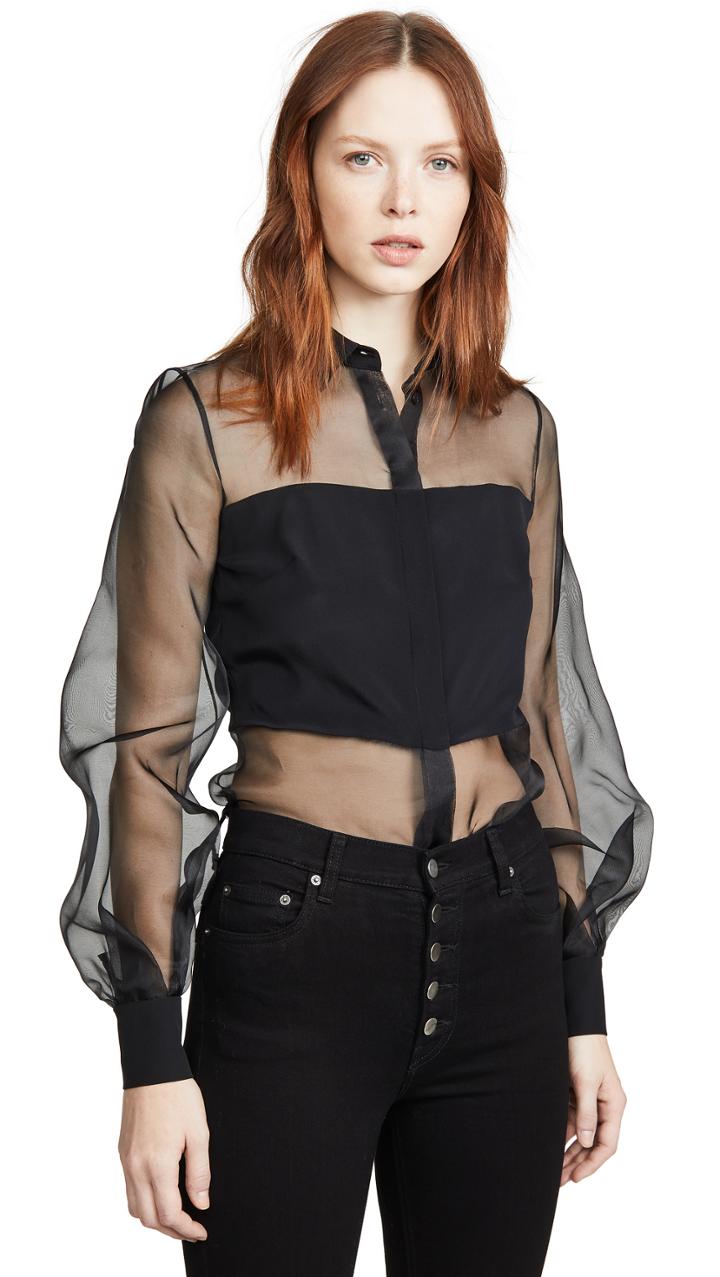 Cushnie Button Down Sheer Blouse