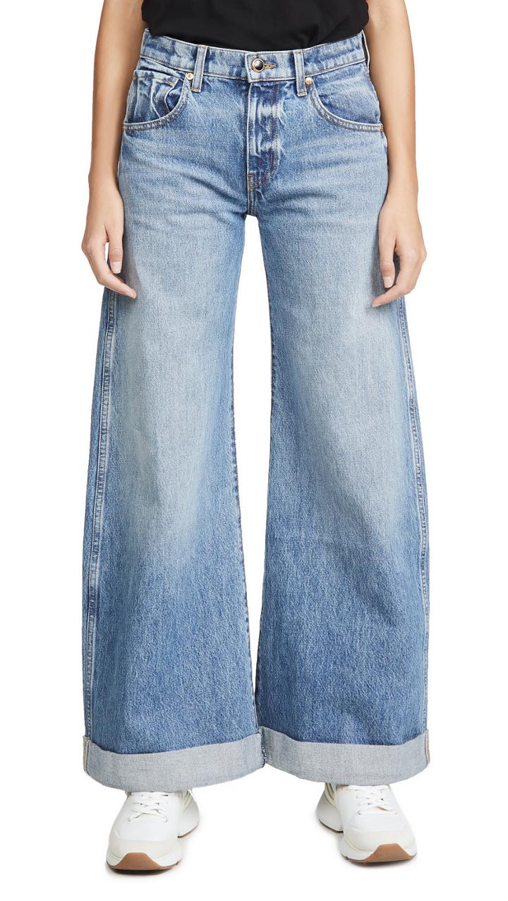 Khaite Noelle 5 Pocket Wide Leg Rolled Jeans