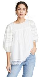 Clu Lace Contrast Blouse With Puff Sleeves