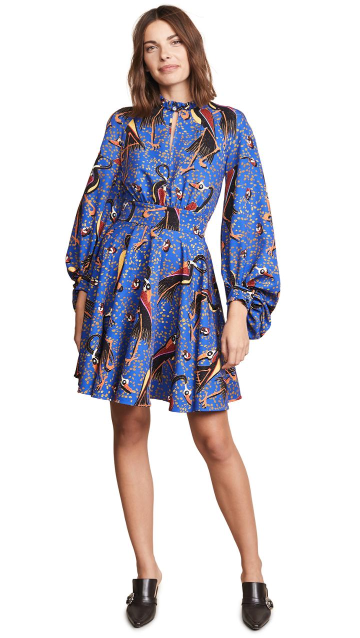 Stella Jean Crane Balloon Sleeve Dress