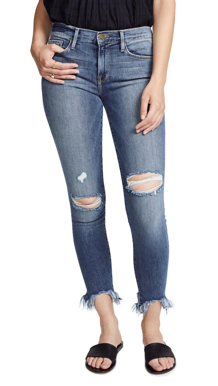 Frame Le Skinny De Jeanne Raw Edge Faded Jeans