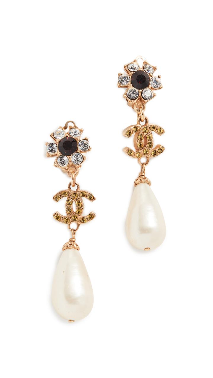 What Goes Around Comes Around Chanel Crystal Floral Drop Earrings