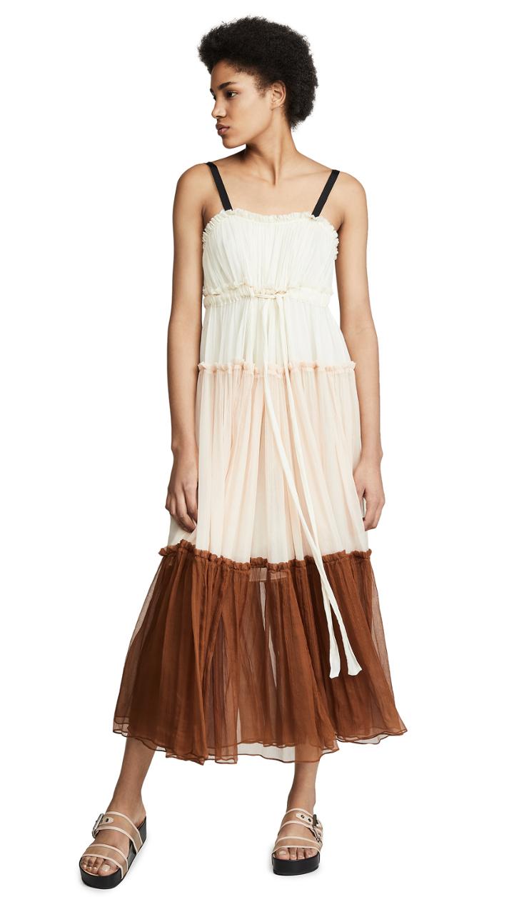 Lee Mathews Celia Tiered Crinkle Silk Maxi Dress