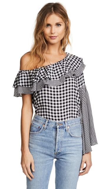 Ella Moon Gingham One Shoulder Blouse