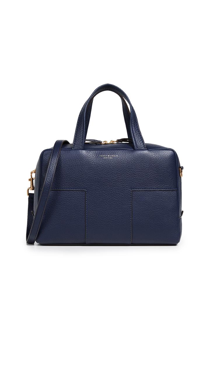 Tory Burch Block T Pebbled Zip Satchel