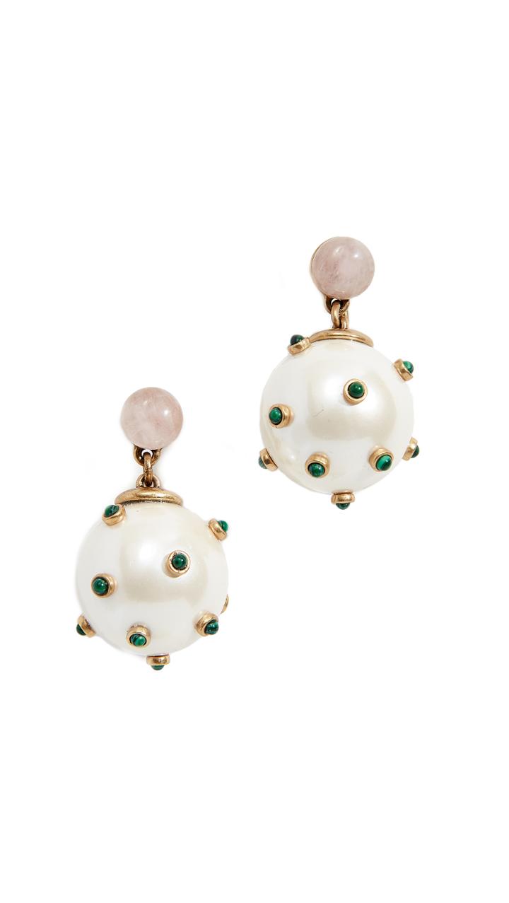 Tory Burch Studded Stone Pearl Drop Earrings
