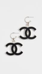 What Goes Around Comes Around Chanel Black Enamel Cc Dangle Earrings