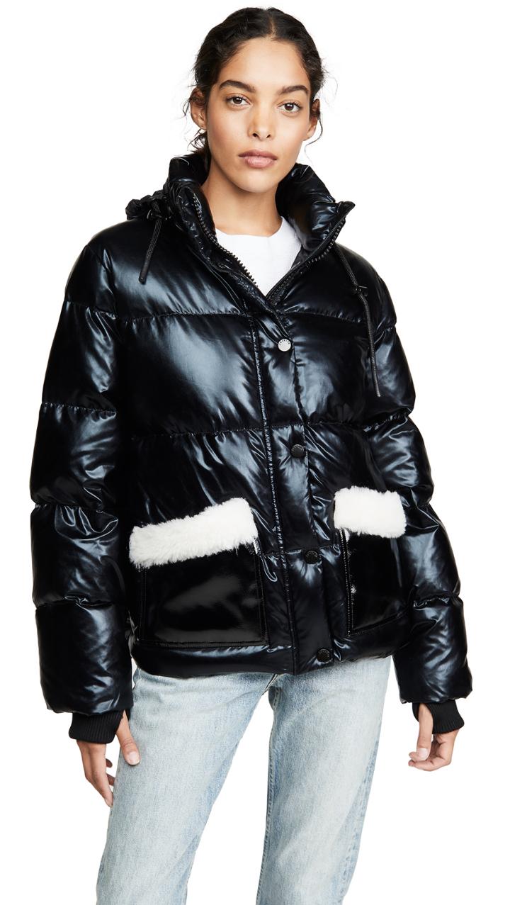 Jocelyn Patent Faux Sherpa Puffer Jacket