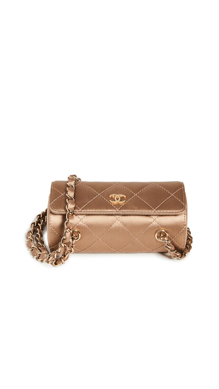 What Goes Around Comes Around Chanel Gold Satin Barrel Evening Bag