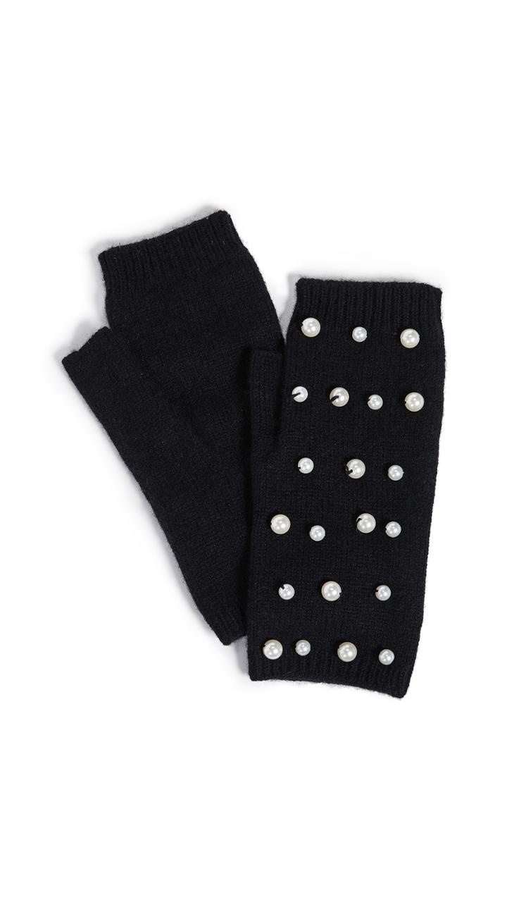 Carolina Amato Imitation Pearl Fingerless Gloves