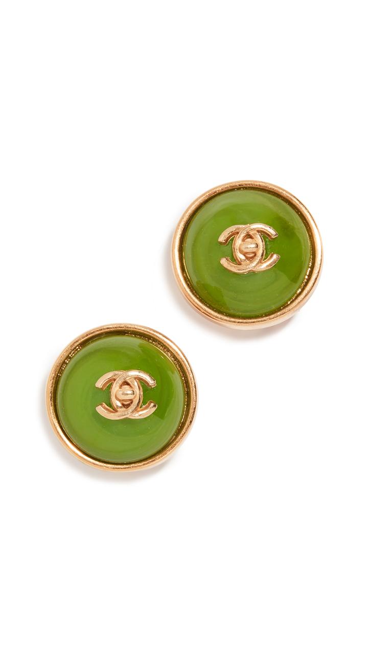 What Goes Around Comes Around Chanel Green Button Earrings