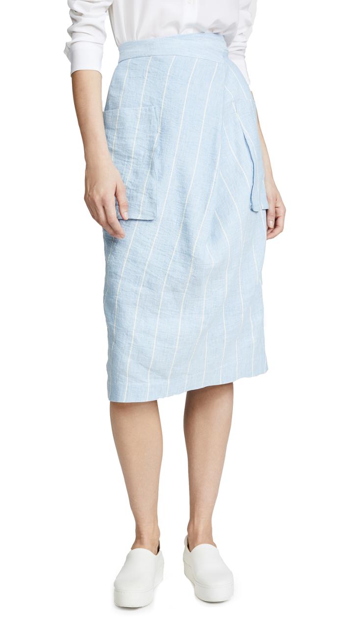 Pushbutton Striped Midi Skirt