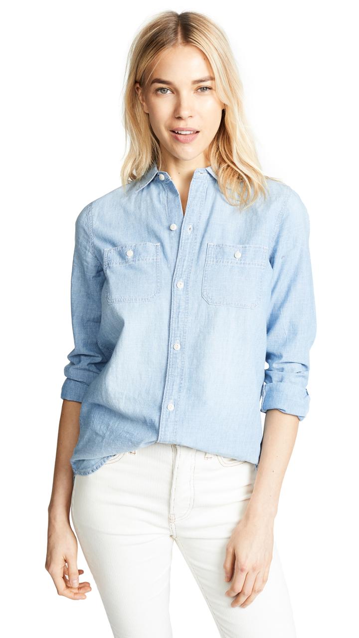Madewell Chambray Classic Ex Bf Button Down Shirt