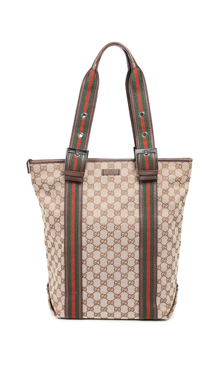 What Goes Around Comes Around Gucci Brown Canvas Web Tote Bag
