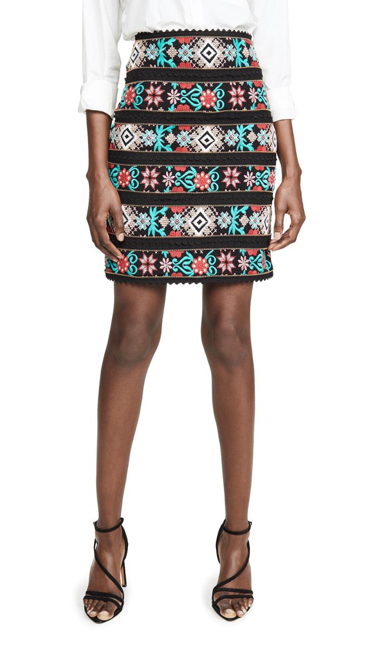 Costarellos Cross Stitch Embroidered Skirt