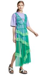 Pushbutton T Shirt Dress With Ruffle Tulle Apron Overlay