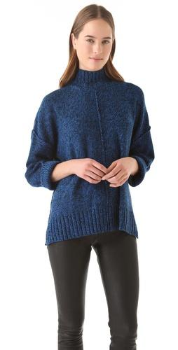 T By Alexander Wang Marled Boxy Sweater With Mock Neck