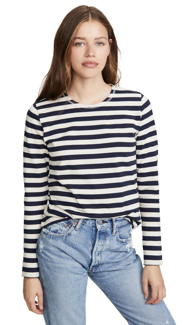 Ganni Striped Cotton Jersey Tee