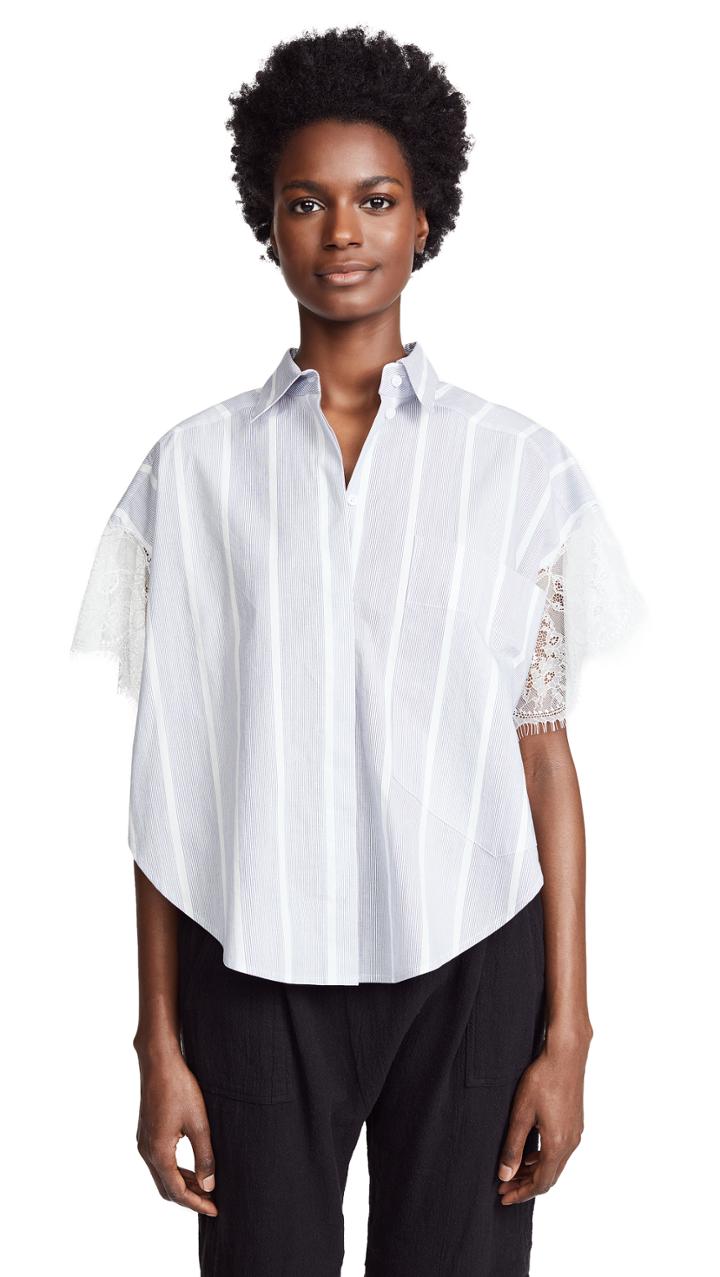 Pushbutton Collared Wrap Back Blouse