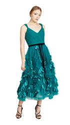 Marchesa Notte Sleeveless Mixed Media Textured Tea Length Gown