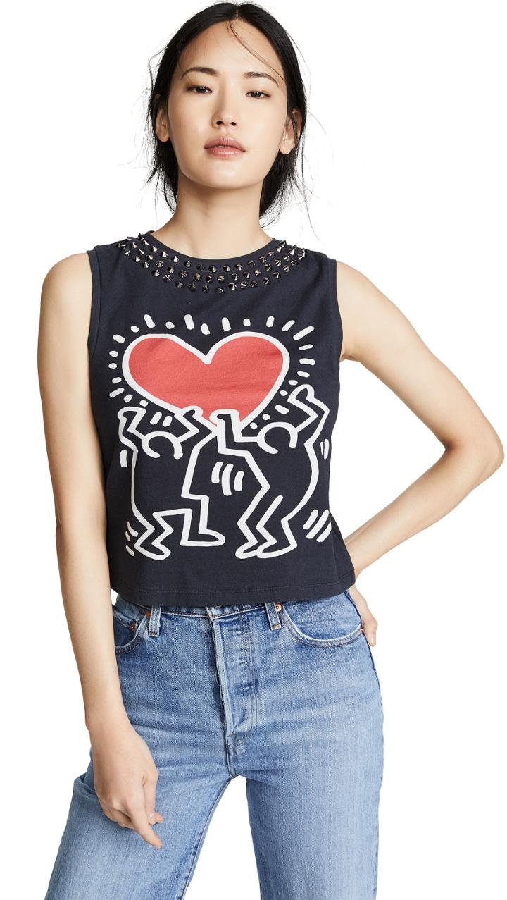 Alice Olivia Keith Haring Cicely Studded Sleeveless Tee