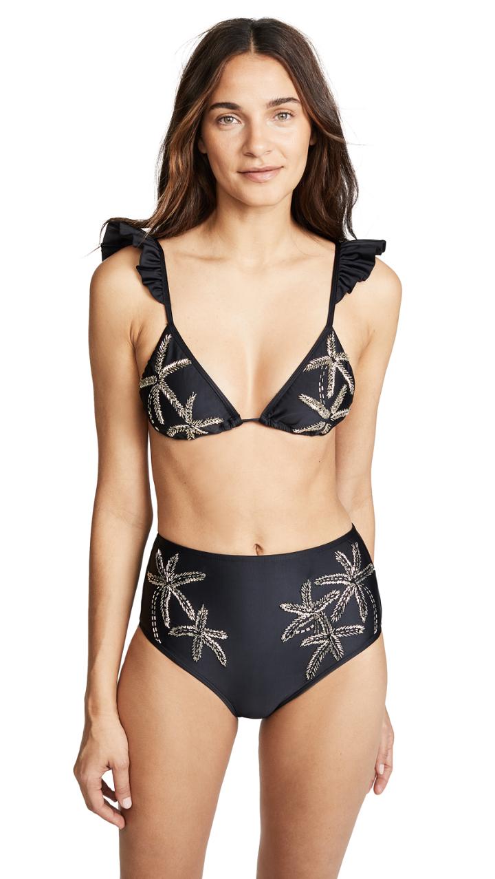 Patbo Starfish Beaded Ruffle Bikini Top