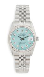 Pre Owned Rolex Mid Size Rolex Ice Blue Diamond Dial Fluted Bezel Jubilee Band