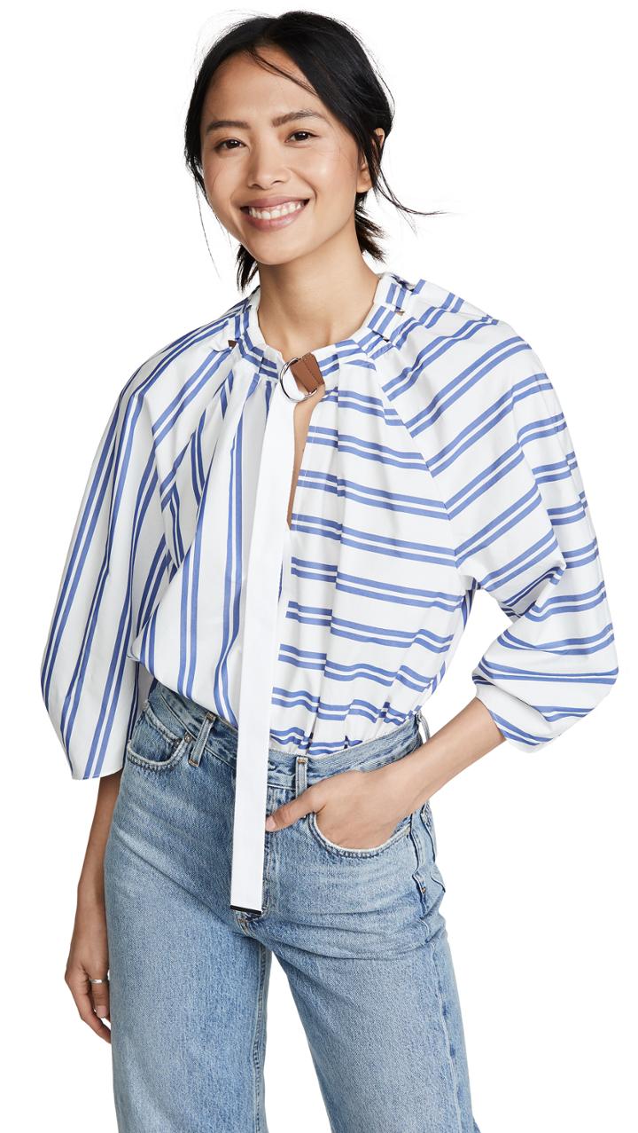 Tibi Tie Neck 3 4 Sleeve Top