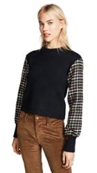 English Factory Checkered Sleeve Knit Top