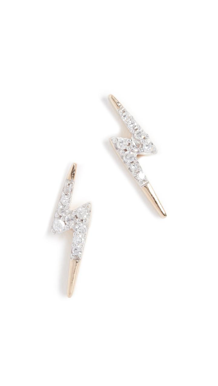 Adina Reyter 14k Gold Pave Lightning Bolt Earrings
