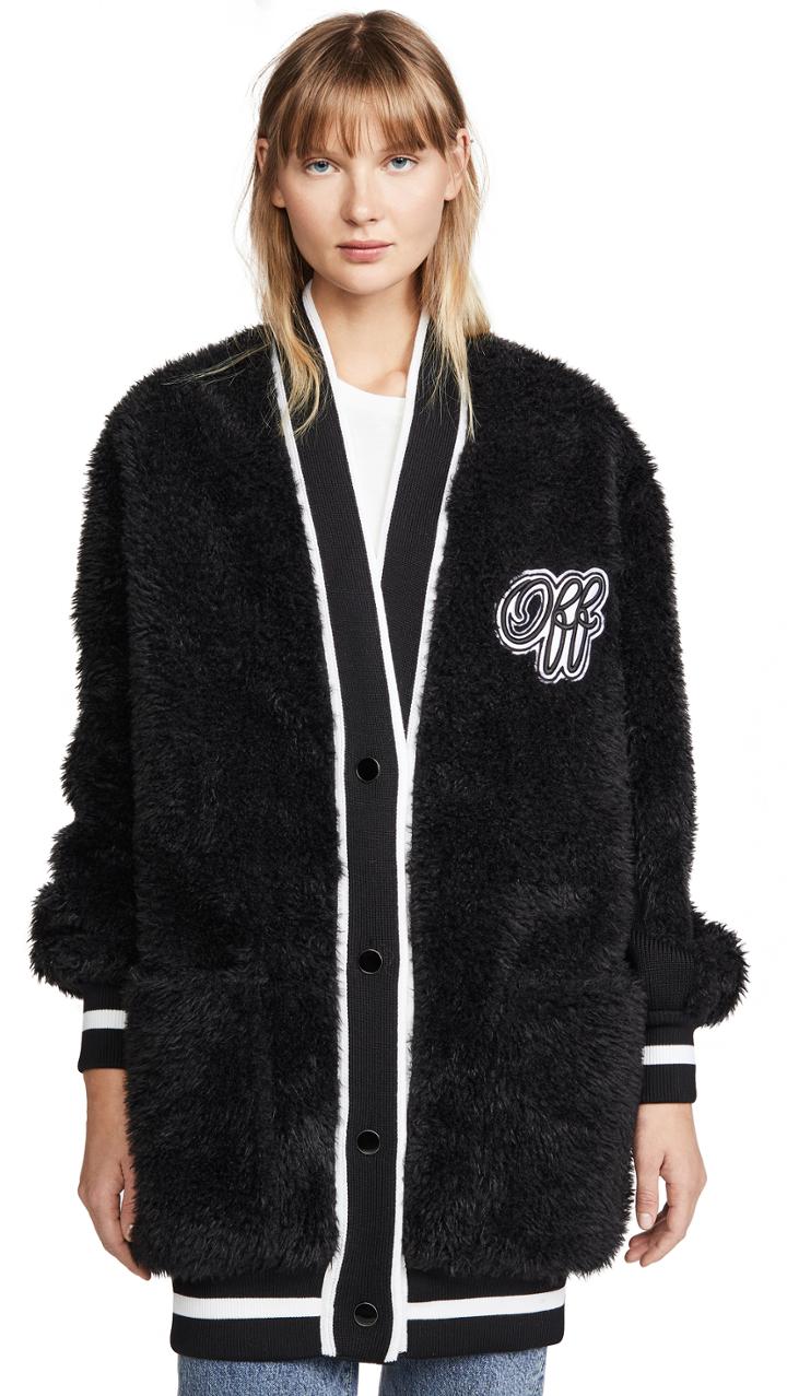 Off White Faux Fur College Cardigan